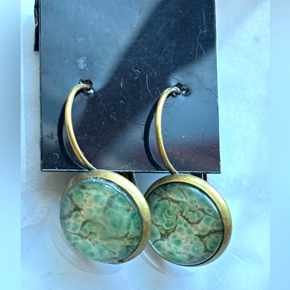 Green Paisley Cabochon Earrings - NWT